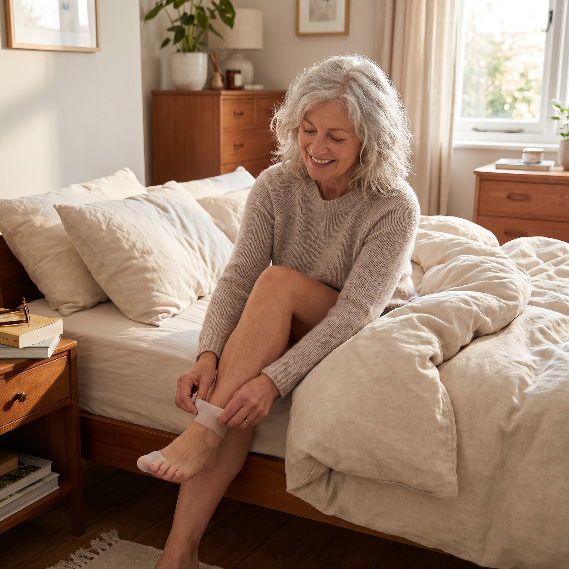Slipping on the Toevella Comfort Aligner in the morning